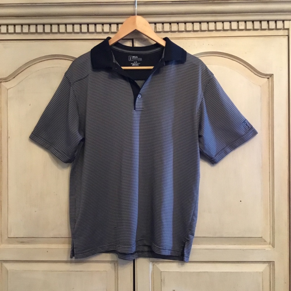 PGA Tour Men’s Navy Striped Golf Shirt Size L